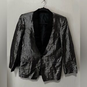 Vintage Jean Raymond Paris Metallic Silver Black Striped Tuxedo Blazer Paris